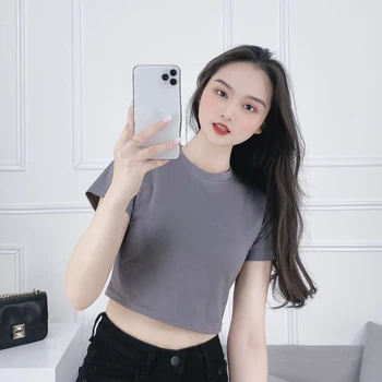 

Spot scene shooting summer pure color T-shirt women's short sleeve short