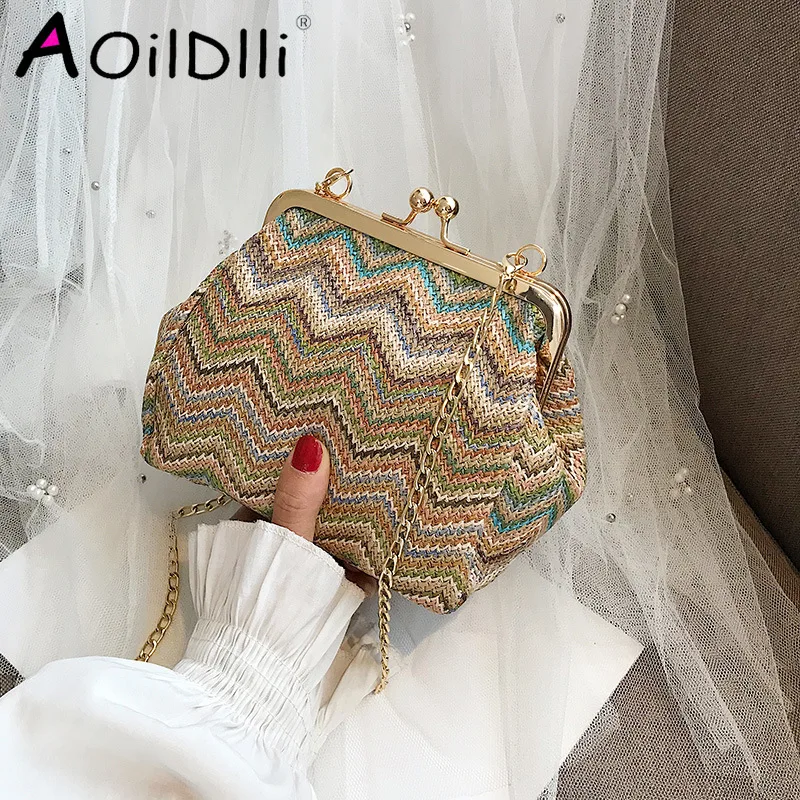 Fashion Small Crossbody Boho Bag for Women Evening Clutch Bags Hasp Ladies Handbag Female Straw Beach Rattan Messenger | Багаж и сумки