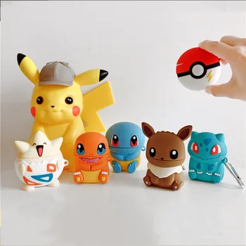 

Bluetooth Earphone Case for Airpods Cute Silicone Protective Cover for Airpods 2 Accessories with Keychain Charmander Bulbasaur