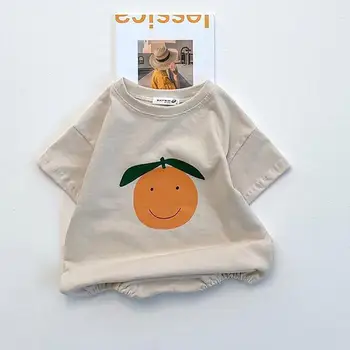 

2020 Summer Baby Bodysuit Boys Girls Orange Pattern Cotton Short Sleeve Bodysuit Cartoon Jumpsuit Baby Girl Clothes