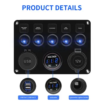 

Toggle Switch Control Panel 24V With Dual USB Charger For Marine Boat Waterproof 5 Gang Rocker Switches Car Auto Accessories