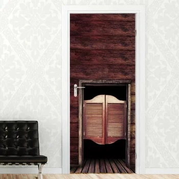 

Self Adhesive Diy Low Wooden Door Art Decal Sticker Home Door Decoration Renovation PVC Wallpaper Print Picture for Living Room