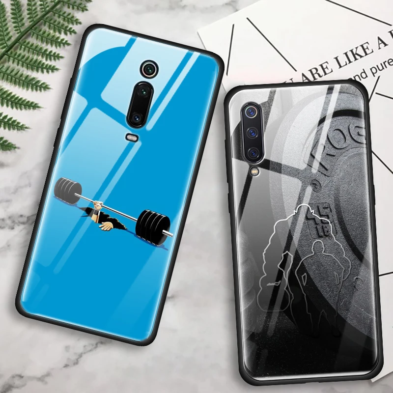 Бодибилдинга тренажерного зала Фитнес закаленное Стекло чехол для Red mi 7 8A Note 7, 6, 8, 8Pro K20 K20Pro Xiaomi mi A3 mi CC9E mi CC9 Fundas Capa