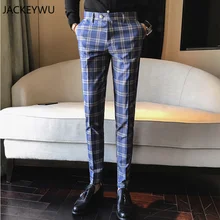 Мужской костюм, брюки в клетку, деловой стиль, Повседневный, приталенный, длина по щиколотку, Pantalon A Carreau Homme, классический винтажный клетчатый костюм, брюки для свадьбы