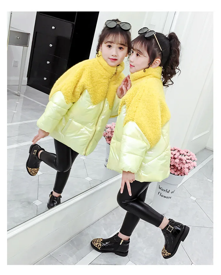 New winter Korean style fashion cotton lining jacket outwear with artificial lamb fur stitch for teenage girls