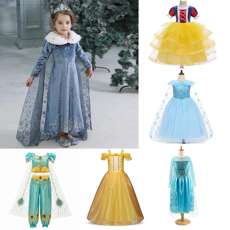 Нарядное платье для девочек, детские костюмы принцессы Эльзы из мультфильма «Холодное сердце», детское платье, платья принцесса Дисней, Анна, Снежная королева, принт на день рождения