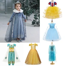 Нарядное платье для девочек, детские костюмы принцессы Эльзы из мультфильма «Холодное сердце», детское платье, платья принцесса Дисней, Анна, Снежная королева, принт на день рождения