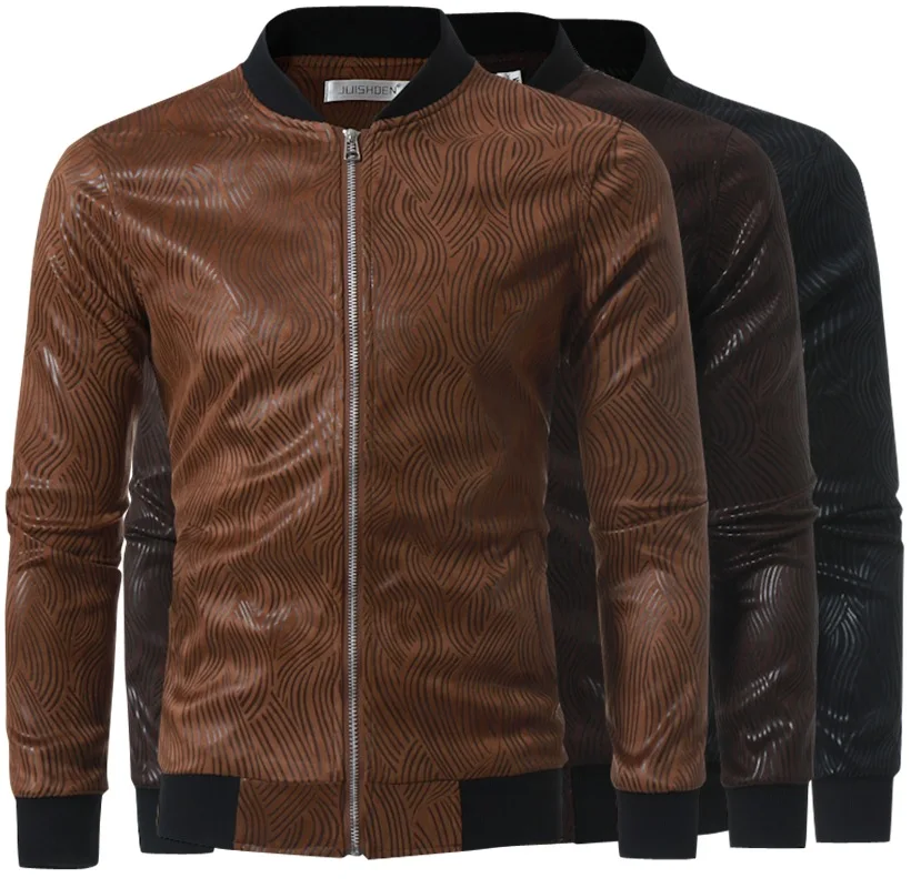 

2020 Cool Slim Fit Korean-style Stand Collar Jacket Men's Men's Autumn And Winter Printed Offset Printing Jacket