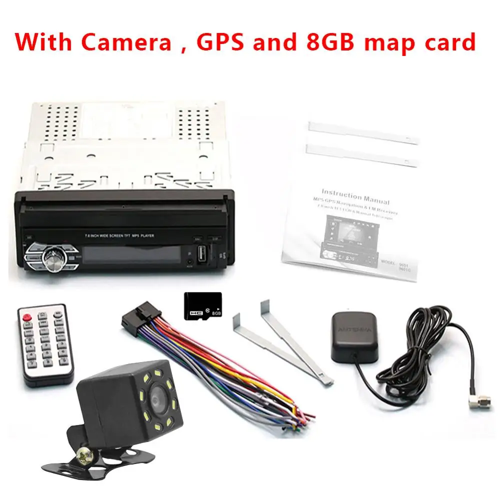 9601G 7 ''автомобильный стерео аудио радио gps навигация выдвижной Авторадио с BT DVD MP5 SD FM Bluetooth музыкальный плеер с картой