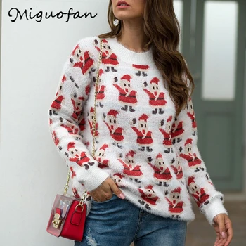 

Miguofan Christmas sweaters Long Sleeve Women Sweaters Warm Santa Claus printTops Casual Pullover Knit Sweater Jumpers female