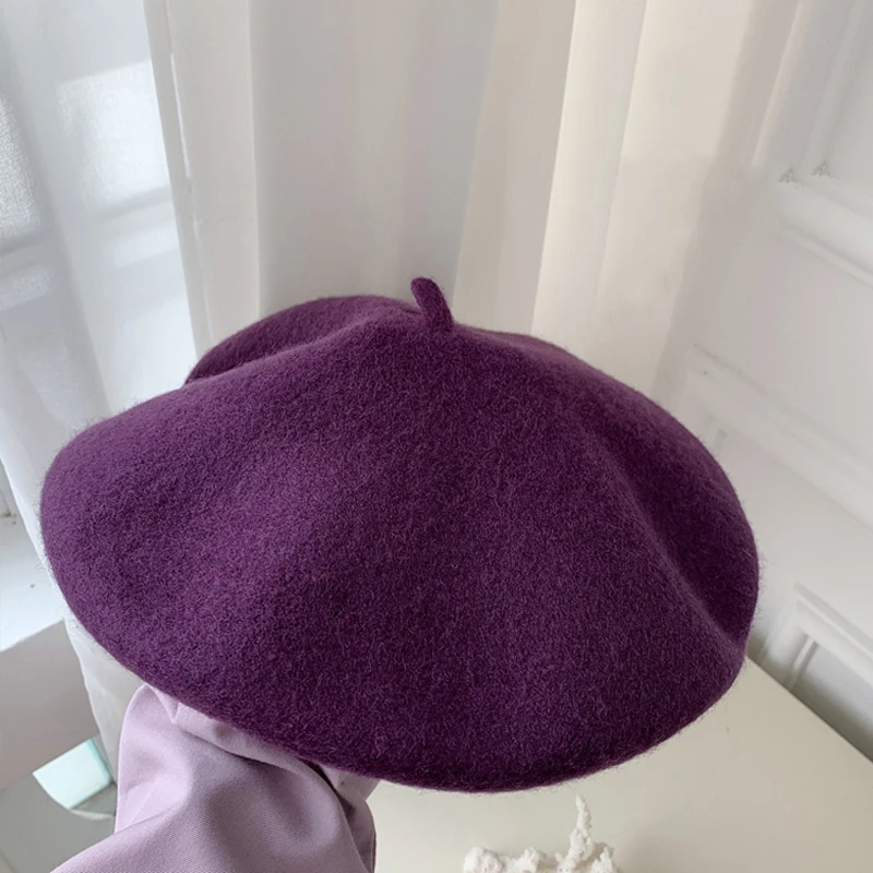 Luna&Dolphin Women 90%Wool Mushroom Rimi Blue Berets Autumn Winter Deep Eaves Knitting Artist Cap Painter Beanie Hat Sweet Color Luna&Dolphin Women 90%Wool Mushroom Rimi Blue Berets Autumn Winter Deep Eaves Knitting Artist Cap Painter Beanie Hat Sweet Color