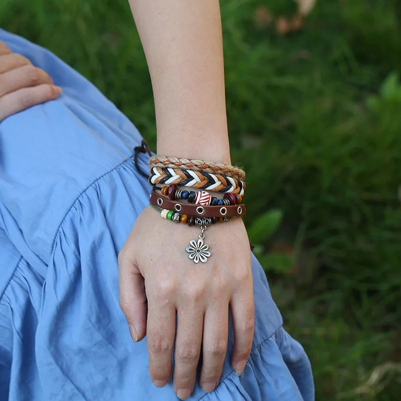 Кожаные браслеты ручной работы ювелирные изделия в богемном стиле из бисера