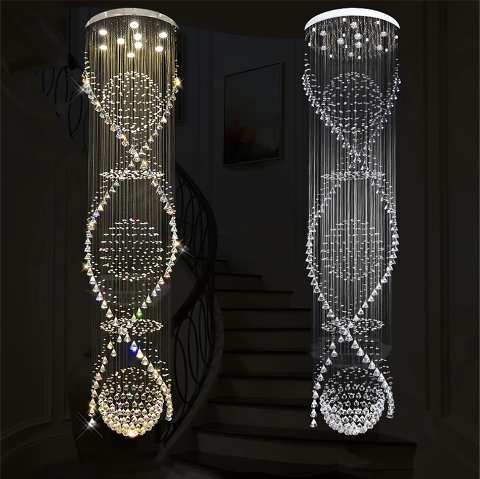 Long Crystal Chandelier For Staircase Luxury Design Cristal Lamp Modern Home Decor Indoor Lighting Living Room LED Light Fixture