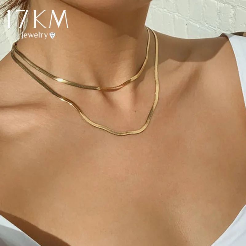 Choker Necklace Chain Jewelry Link Multilayer 17KM Gold-Color Bohemian Women for Charm