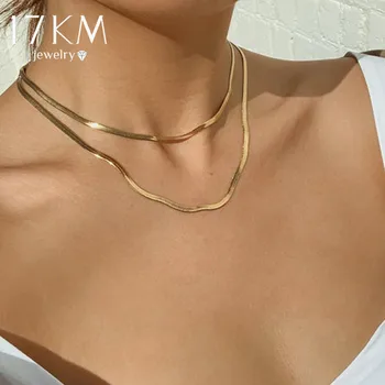 

17KM Gold Color Double-Layered Snake Chain Link Choker Necklace For Women Bohemian Multilayer Chain Charm Necklaces Jewelry