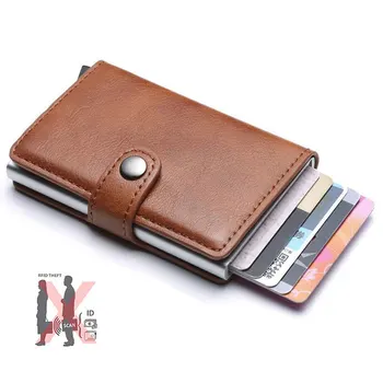

Slim Credit Card Holder RFID Blocking PU Leather Case Card Organizer Vintage Aluminum Business Wallet Card Case