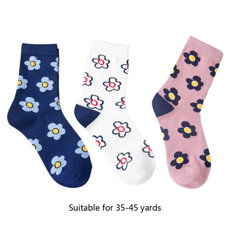 THINKTHENDO, 3 пары, милые корейские носки для женщин и девочек, винтажные носки с цветочным принтом