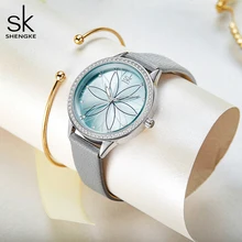 

New Fashion Watch Women Leather Band Crystal Case Flowers Dial Analog Quartz Wristwatches Ladies Dress Watches Reloj Mujer