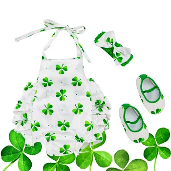 

3pcs St. Patrick's Pattern Outfits Newborn Toddler Kid Girl Print Romper Jumpsuit and Headband Clothes Set(66,0-6 Month)