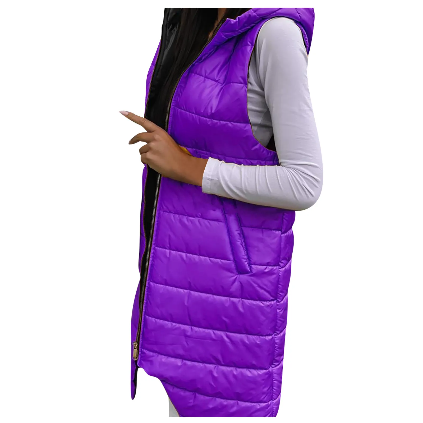 Plus Size Solid Color Women Hooded Vests Single Breasted Medium Length Cotton Waistcoat Ladies Warm Slim Cardigan Coat Females 2