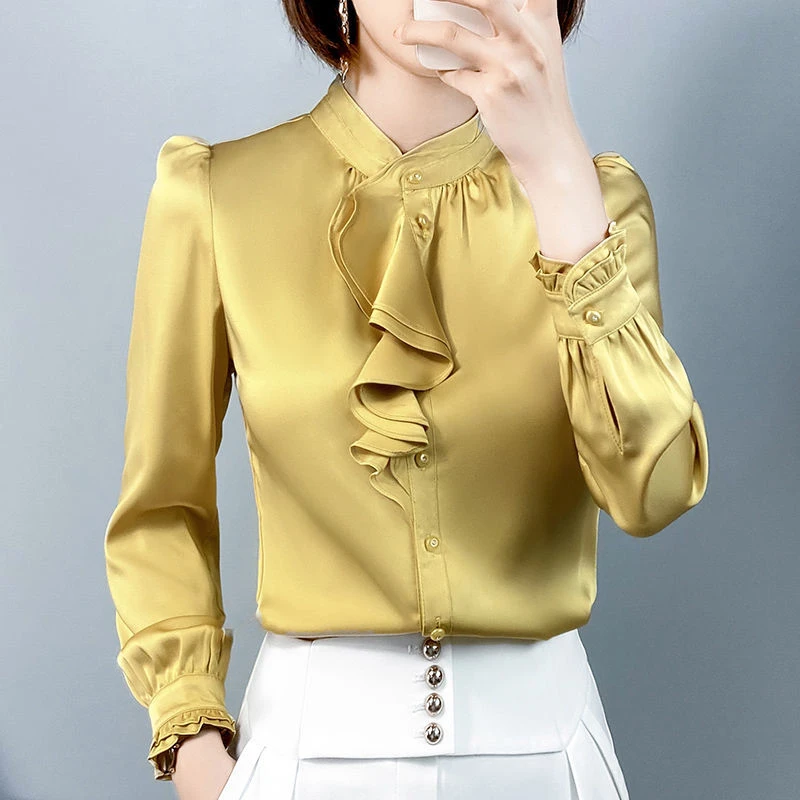 Ruffles Wave Cut Women's Blouses and Shirts 2022 Spring New Elegant ...