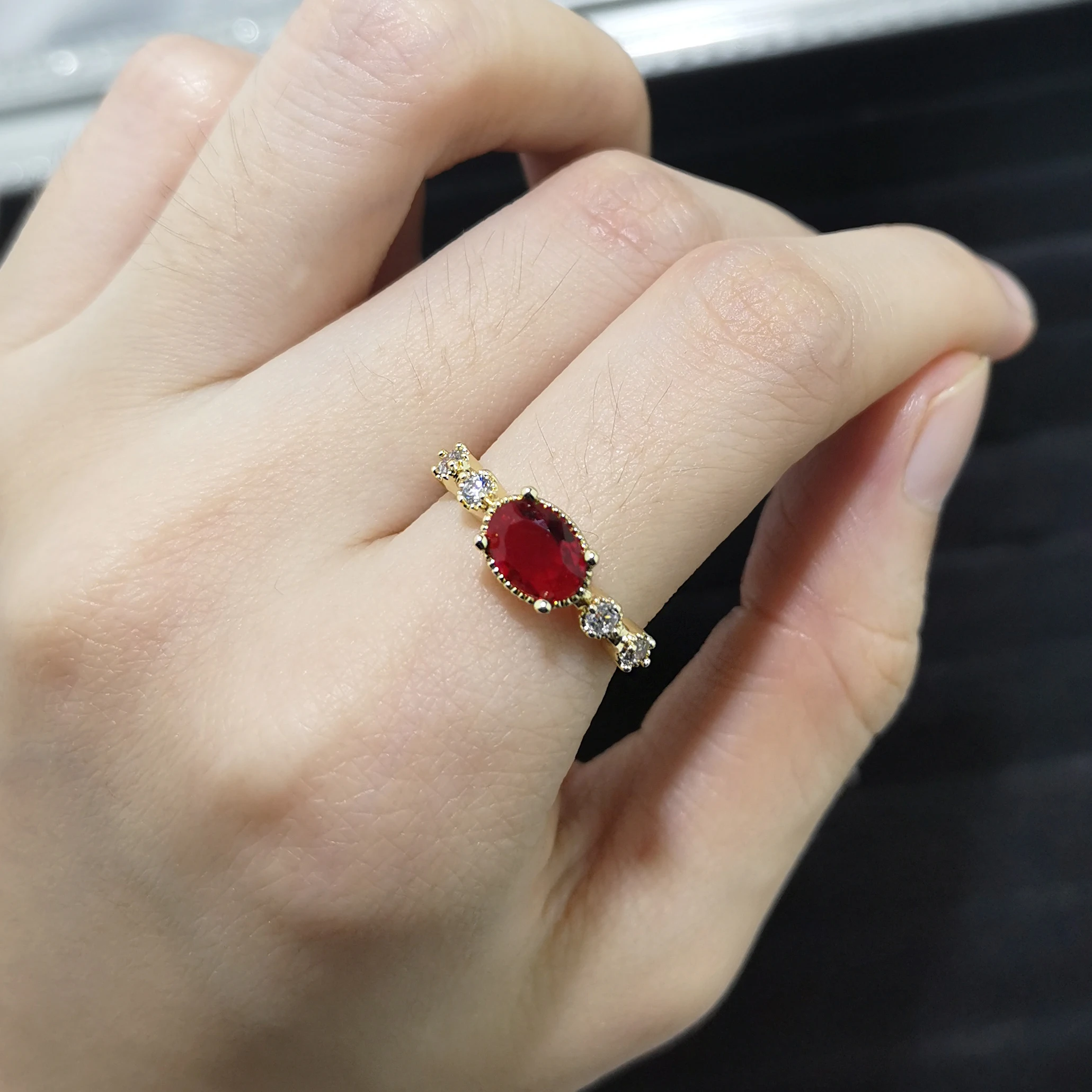 Romantic Dainty Rings For Women Red Zircon Thin Heart Korean 