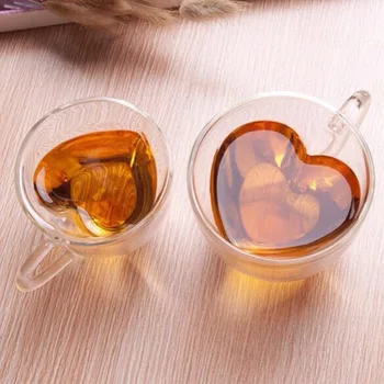 

Heart Shaped Double Wall Clear Glass Mug Cup Tea Coffee Beer Cocktail Bar Drinking Cup Household Offices Drinkware Couples Gift
