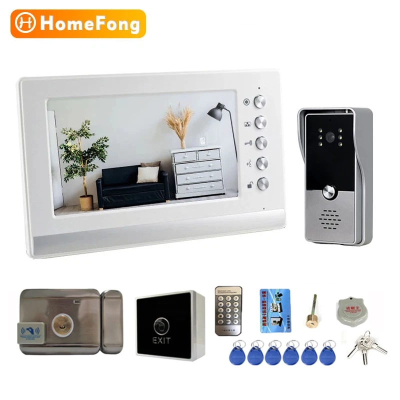 smart intercom HomeFong 7 Inch Video Intercom with Lock for Home Door Phone System Apartment 1000TVL Doorbell with Camera Monitor Unlock wireless video intercom Door Intercom Systems