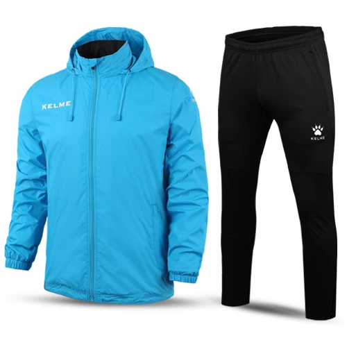 Moon Blue Suit KELME, Спортивная мужская и женская футбольная куртка, тренировочная куртка для бега, пешего туризма, водонепроницаемые плащи, куртка с капюшоном, верхняя одежда K15S604 - Цвет: Moon Blue Suit