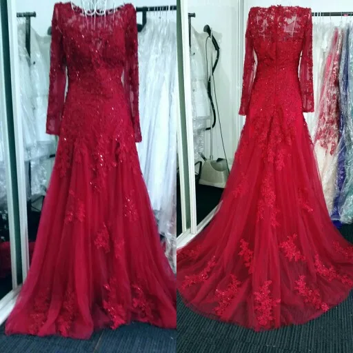 Vestido De Madrinha De Casamento красное кружевное вечернее платье с длинным рукавом для матери невесты