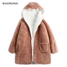 BIAORUINA, Женские флисовые двухсторонние толстые плюшевые женские пальто для отдыха с капюшоном, теплая Домашняя одежда, зимняя одежда для сна, один размер