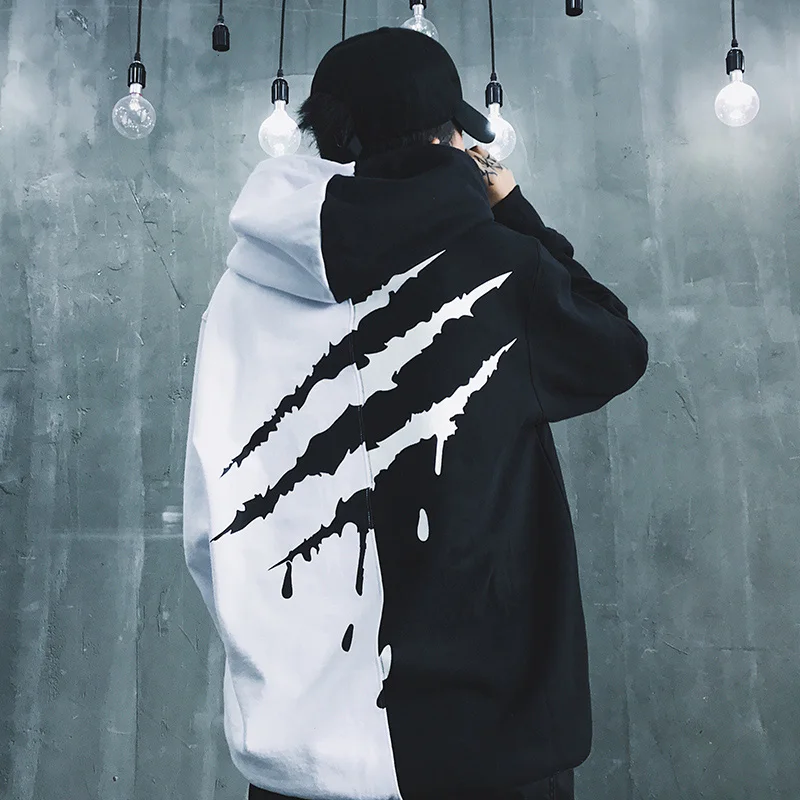 

Black White Splice Hoodies Oversize Hip-hop Style Swag Tyga Hoodie Autumn Winter Warm Thick Hoodies US Size XS-XL streetwear