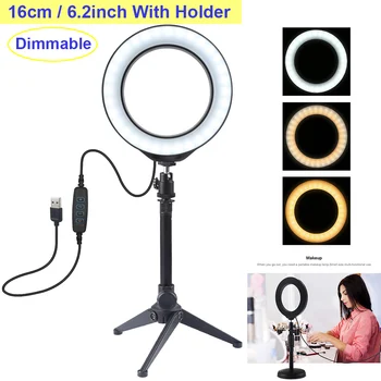 

Video Light Dimmable LED Selfie Ring Light USB Photography Light Holder Cold Shoe Tripod Stand for Makeup Youtube Studio Lamp