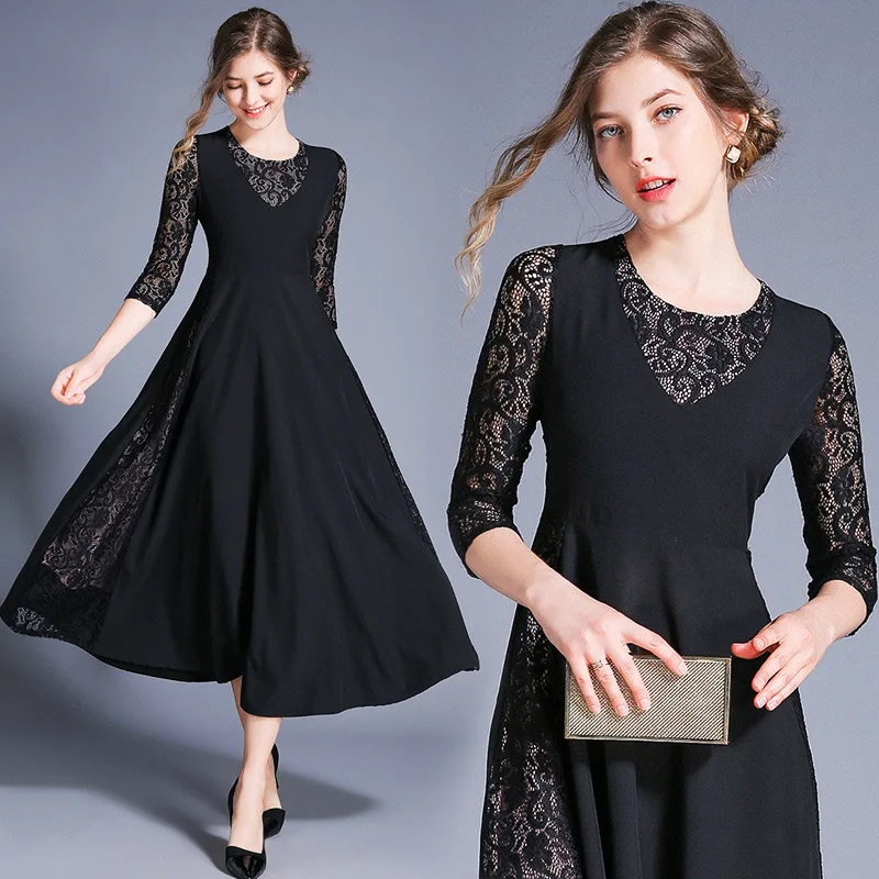 

Photo Shoot 2019 New Style Europe And America Big Hemline Joint Lace Ozhouzhan Fashion WOMEN'S Dress