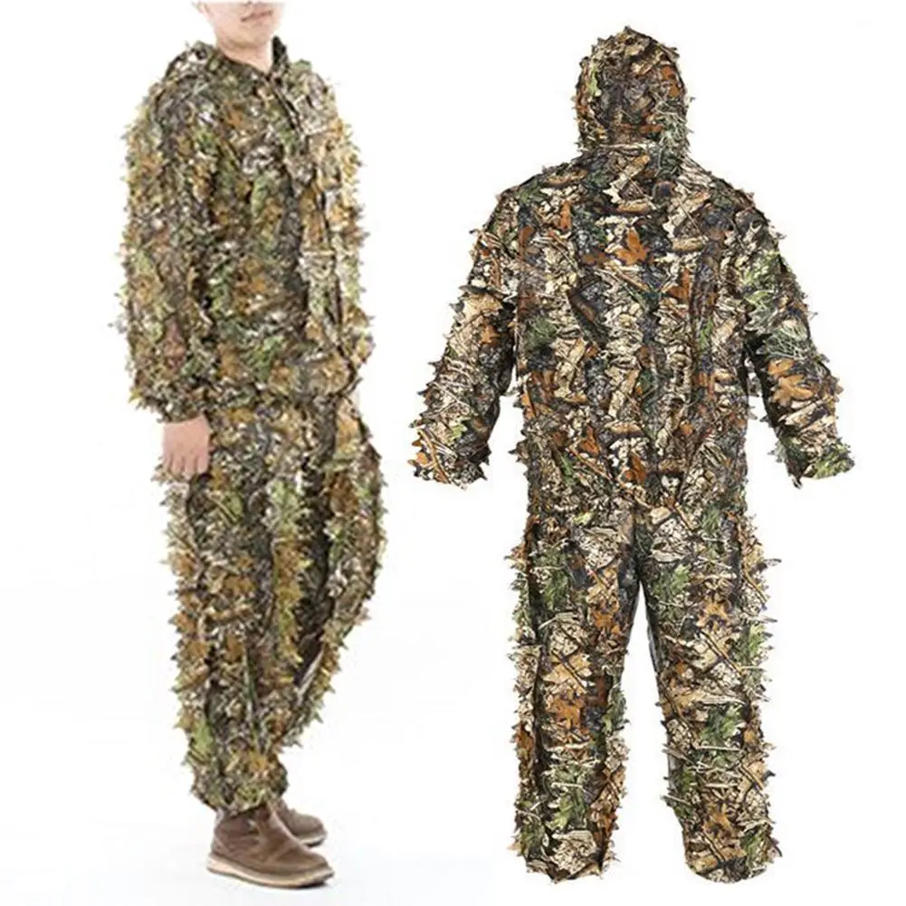 Men Camouflage Clothes Mossy Hooded 3D Ghillie Breathable Hunting Military Suit 