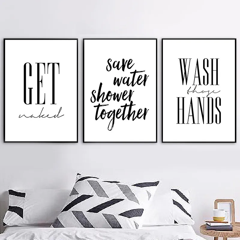 Modern Hitam Putih Mencuci Tangan Menghemat Air Penawaran Kanvas Lukisan Cetak Telanjang Kutipan Kamar Mandi Poster Dinding Seni Dekorasi Rumah Yx117 Painting Calligraphy Aliexpress