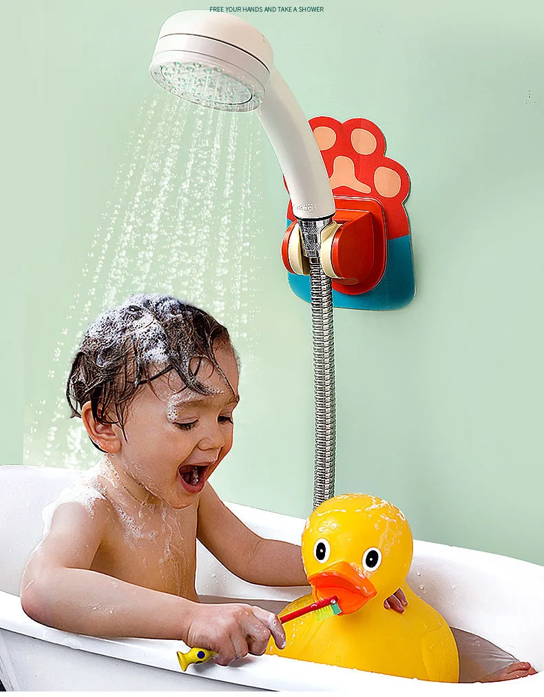 Universal Adjustable Shower Head Holder Bathroom Bracket Stable Rotation Self-Adhesive Cartoon Shower holder Child Pet