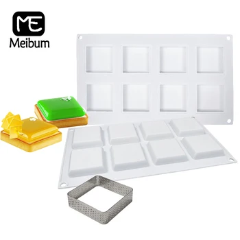 

Meibum 8 Cavity Squar Cake Silicone Mould Pastry Bakeware Tart Ring Combination Mold Mousse Dessert Decorating Tray Baking Tools