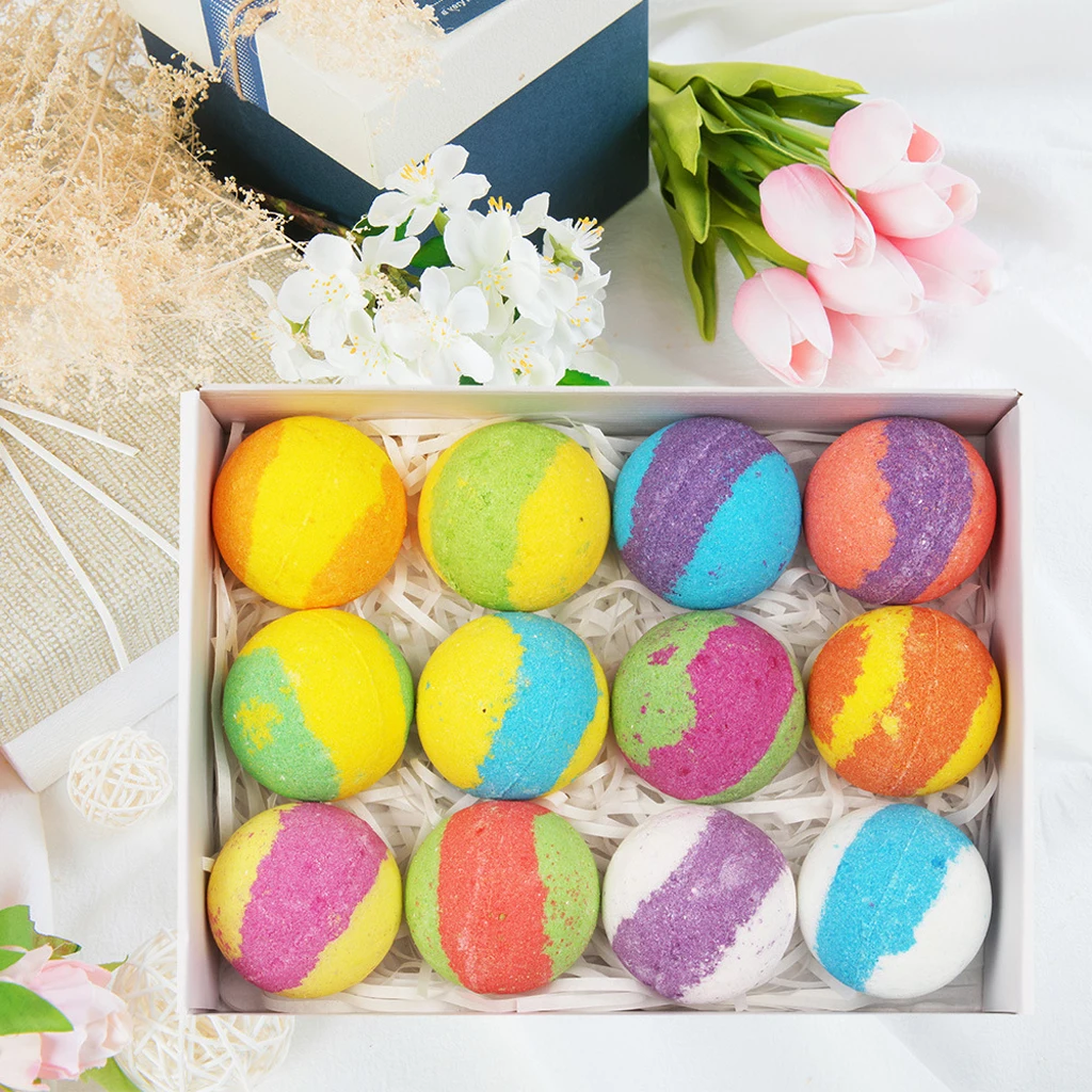 12pcs/Box Scented Bubble Bath Salt Essential Oils Bath Balls Set Kit for Women Men Children
