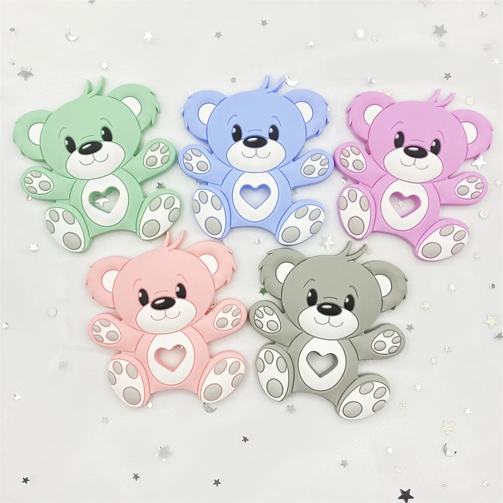 1pcs Bear Silicone Baby Teether rodent Teething Toys Chewable Animal beads Baby Products Nursing Gift DIY pendant necklace 1