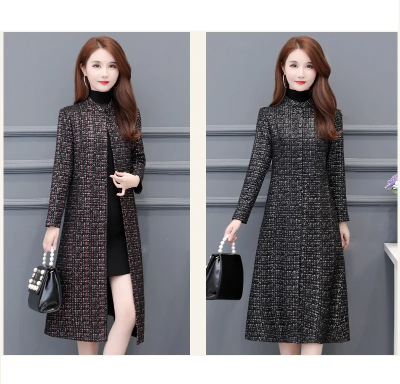 New Middle age clothing high quality Lattice Windbreaker coat female Autumn women Suede trench coats long Ladies coats 5XL 6XL