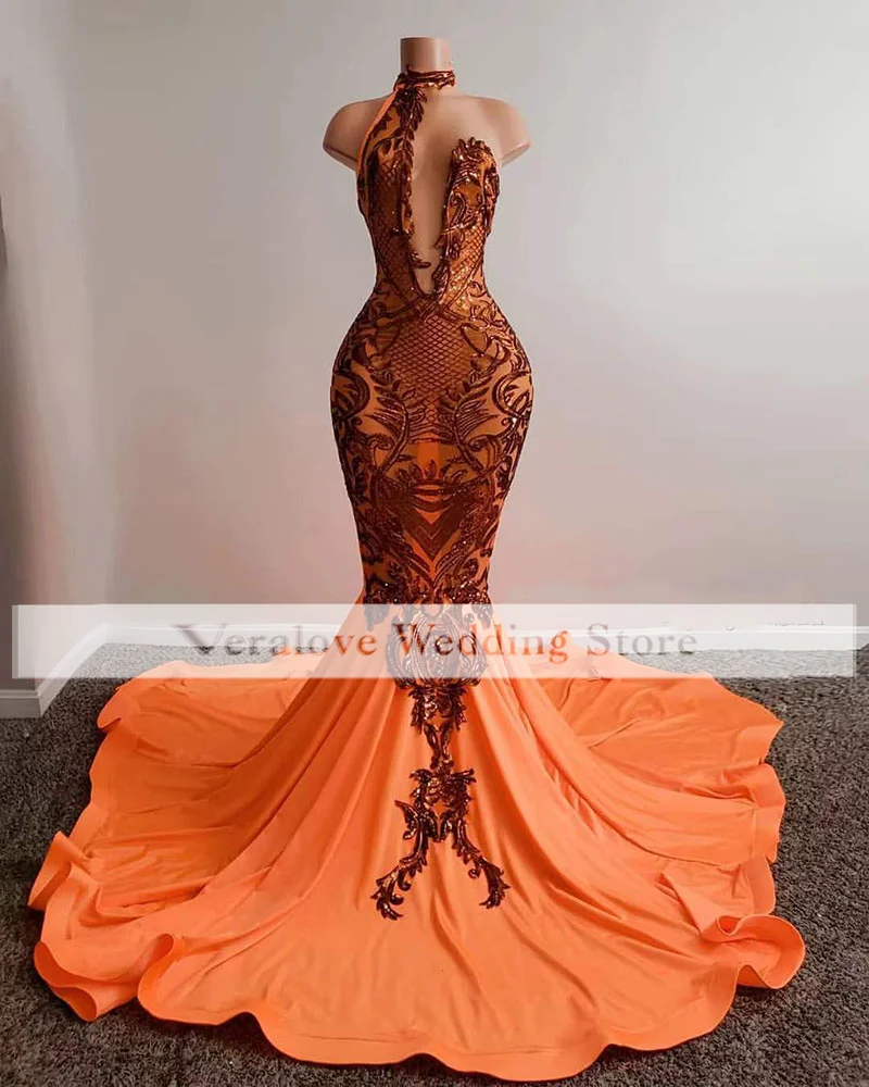 long sleeve prom dresses Orange Satin Evening Dress Slit Mermaid Prom Gowns Formal Party Dresses for Women Robe De Soiree Femme satin prom dress Prom Dresses