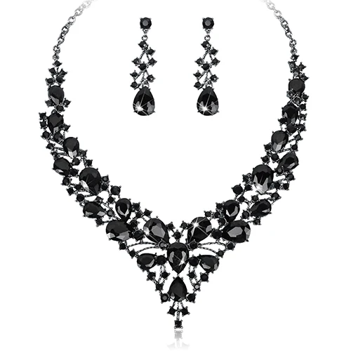 black in gun black Модные серьги с австрийскими кристаллами, ожерелье, индийские свадебные ювелирные наборы, подходят для свадебного костюма, рождественские подарки для женщин - Окраска металла: black in gun black