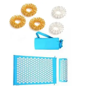 

Acupressure Cushion Yoga Mat Pillow Trigger Point Massager Set with Finger Rings K4UC