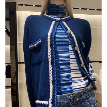 

Cosmicchic 2019 Runway Designer Cashmere Cardigan O-neck Snowflake Button Sweater Jumper Single-Breasted Women's Knitted Jacket