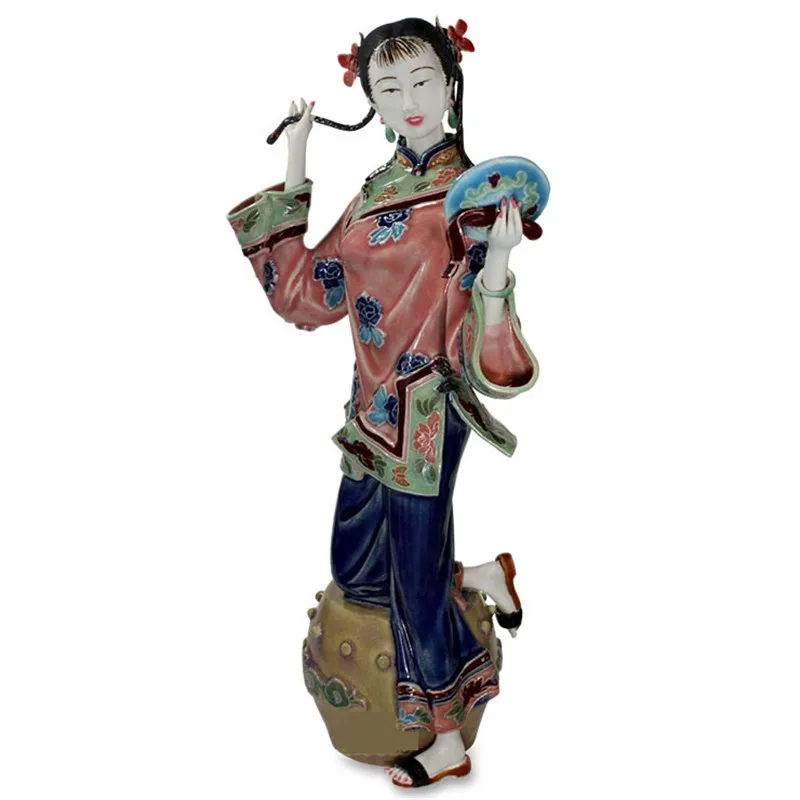 WU CHEN LONG Antique Porcelain Beautiful Women Art Sculptures Handcraft Ceramic Dolls Figurines Female Statue Home Decor R2373 | Дом и сад