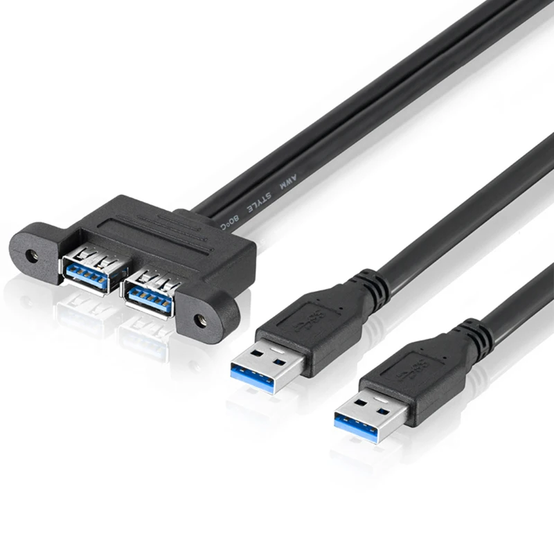 Двойной USB 3,0 папа к женскому удлинительному кабелю с отверстием для крепления винта для домашнего офиса LHB99