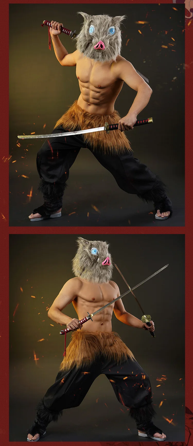 Аниме «Demon Slayer Kimetsu no Yaiba Hashibira Inosuke», костюм для косплея, Униформа, сабо, маска, голова свинки, костюмы на Хэллоуин для женщин a