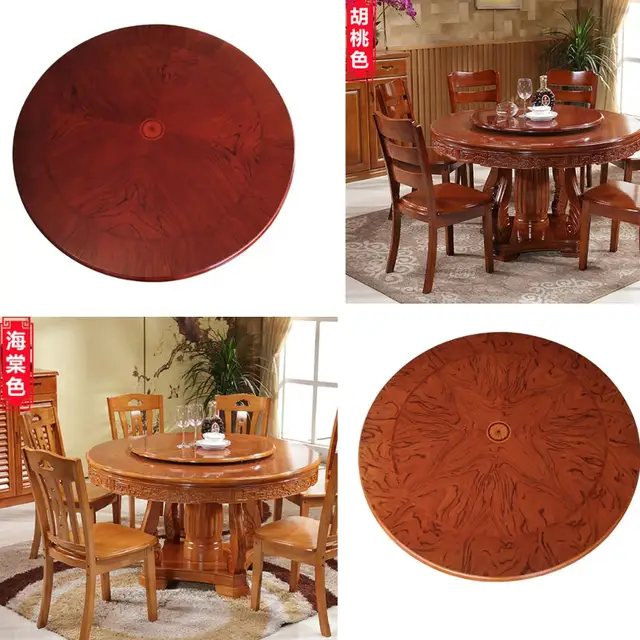 $US $130.00 HQ BP01 Solid Oak Wood Quiet Smooth Rotating Tray Round Dining Wood Table with Lazy Susan and Beautiful Pattern 80-90CM Diameter
