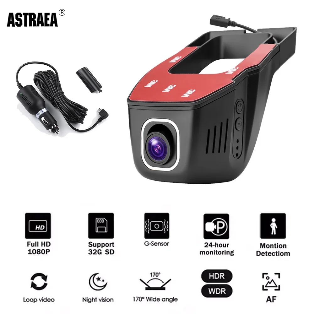 

Astraea Camera Car DVR Recorder Dash Cam 1080P WiFi FHD 170 Degree with Night vision Cycle Recording Vehicle DashCam